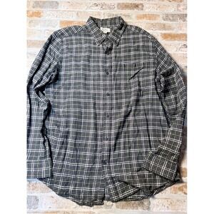 Croft & Barrow Mens Flannel Shirt Large Grey Green Plaid Button Down Long Sleeve